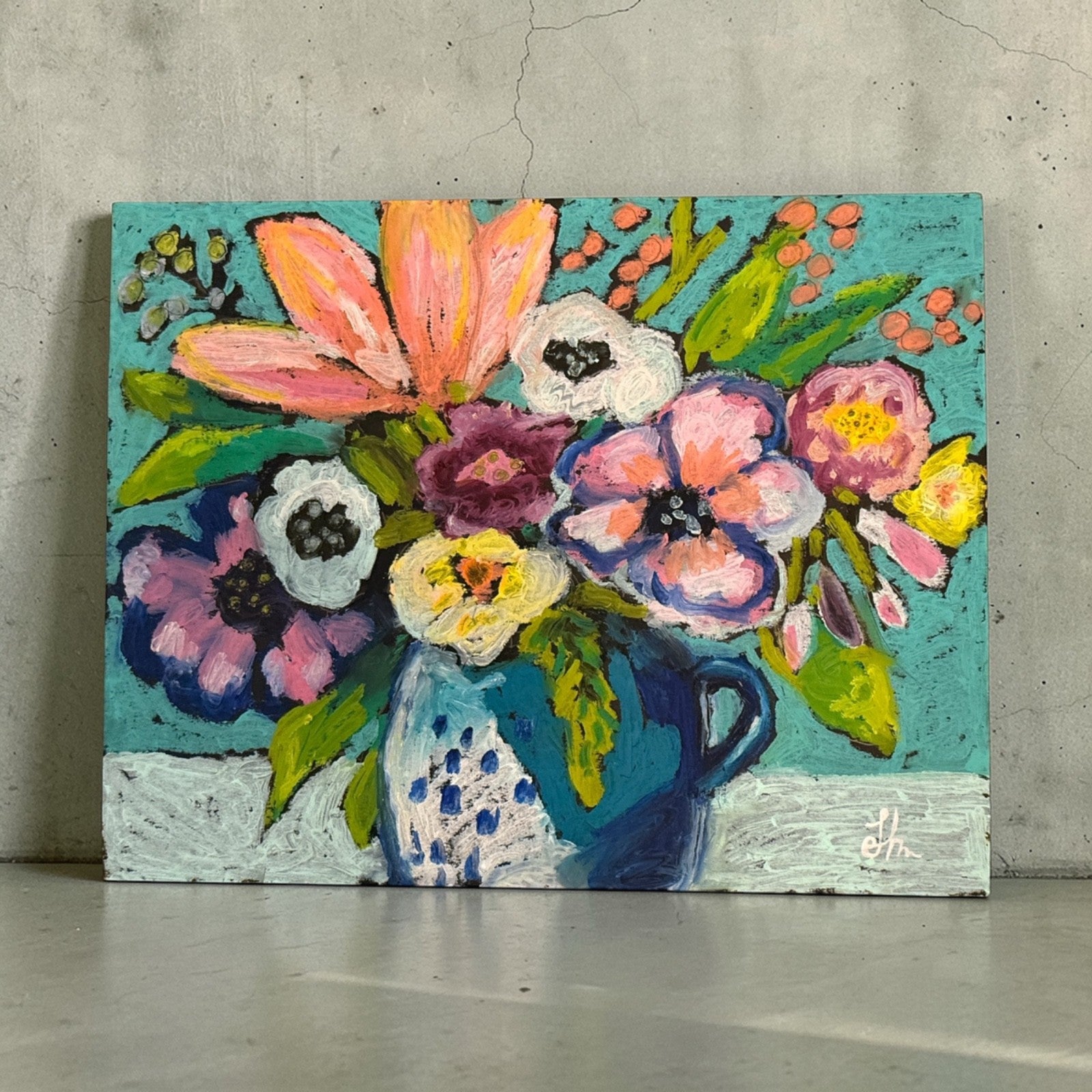 Blue Pitcher Flowers Still Life — Original Oil Painting 11x14