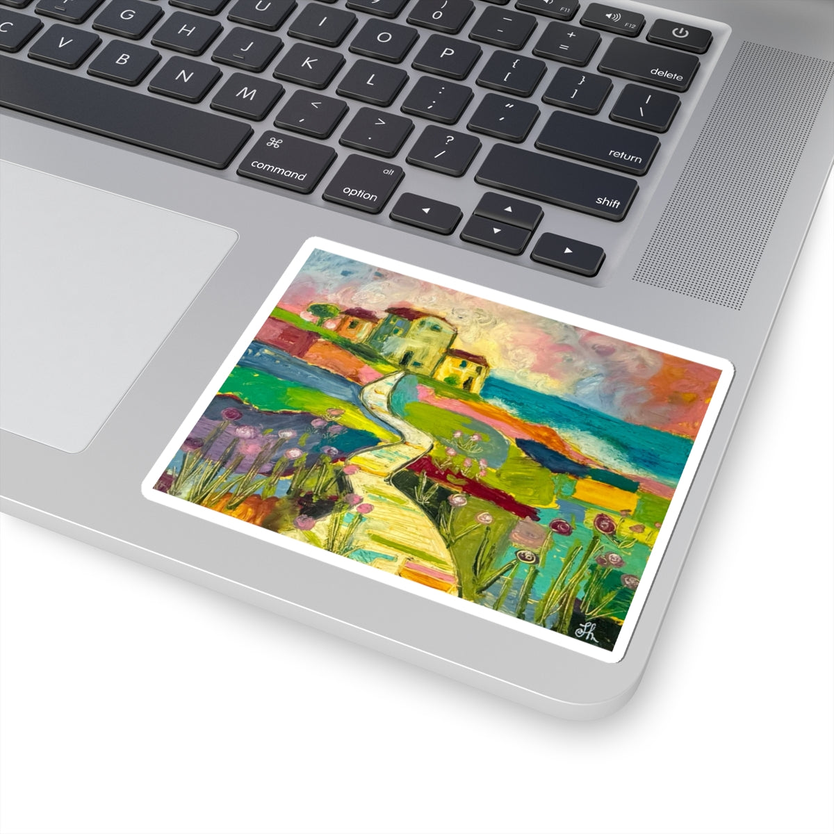 Coastal Cottage Path Sticker — Colorful Impressionist Landscape Kiss-Cut