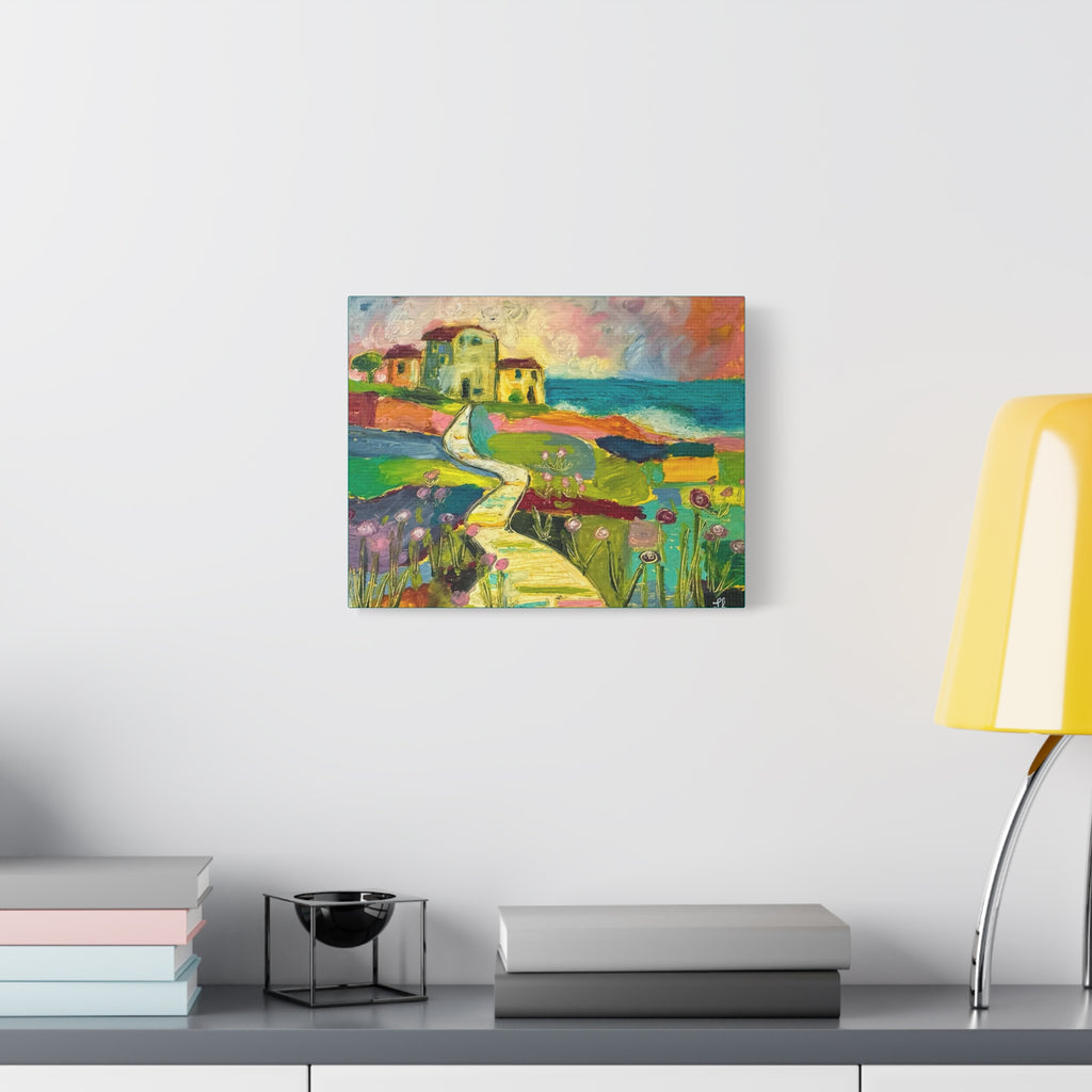 Coastal Pathway Colorful Canvas Wall Art – Vibrant Seaside Landscape