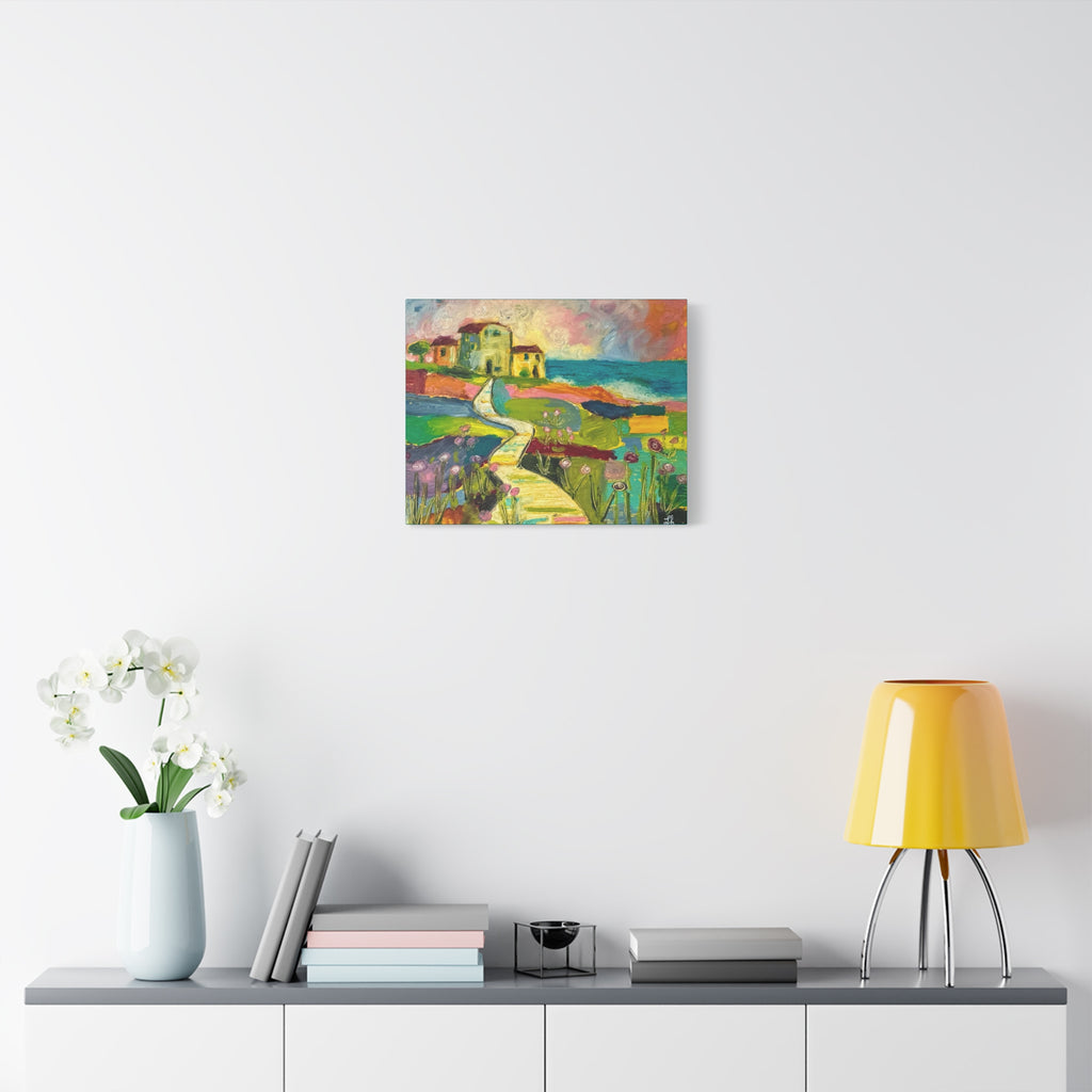 Coastal Pathway Colorful Canvas Wall Art – Vibrant Seaside Landscape