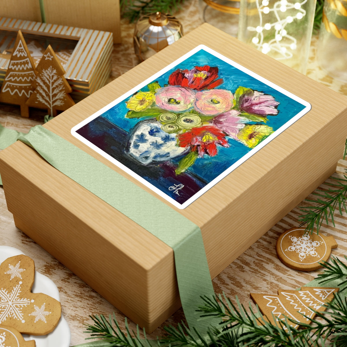 Floral Bouquet Sticker — Colorful Vase Flower Art Kiss-Cut Sticker