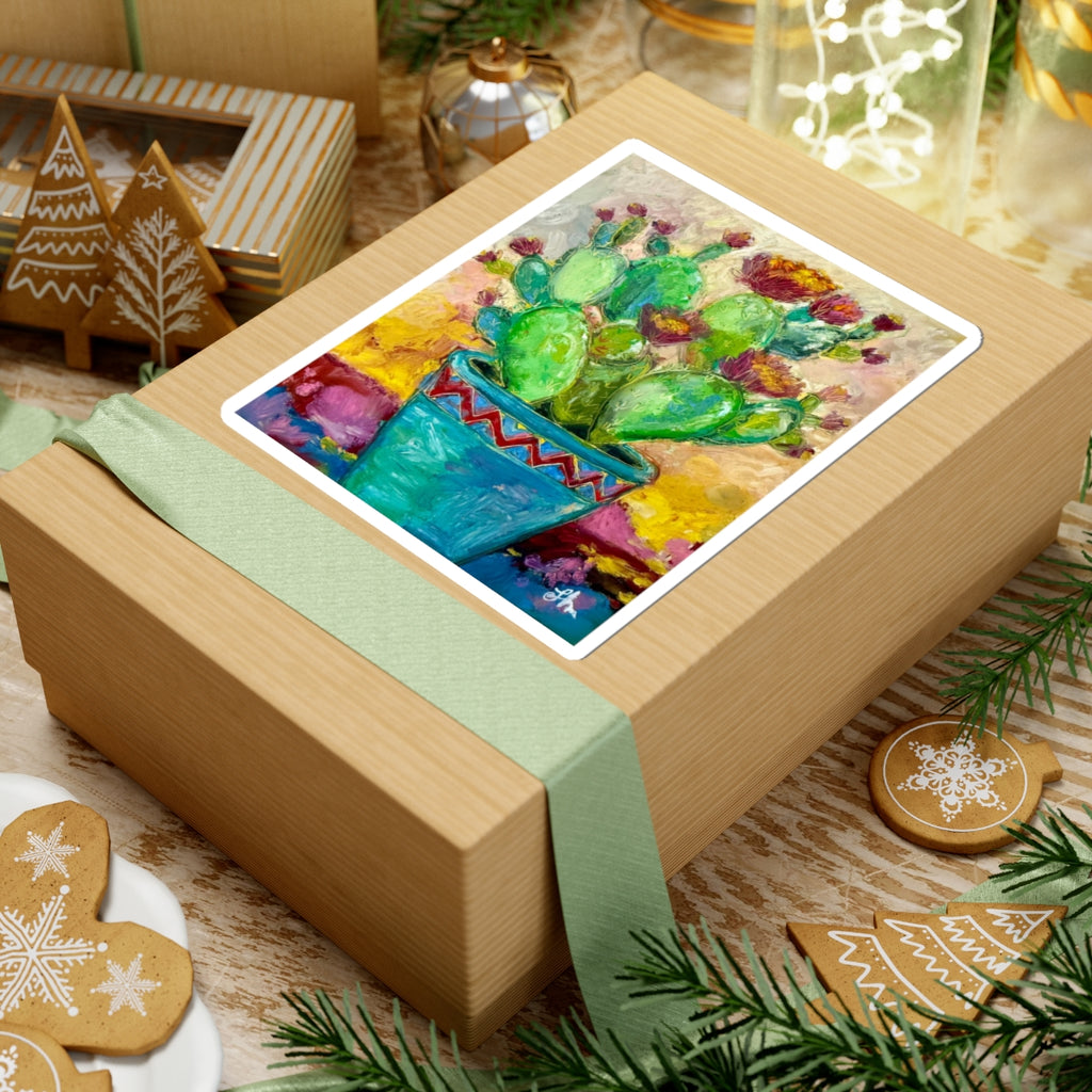 Cactus Bloom Kiss-Cut Sticker — Colorful Painted Pot Succulent Decal