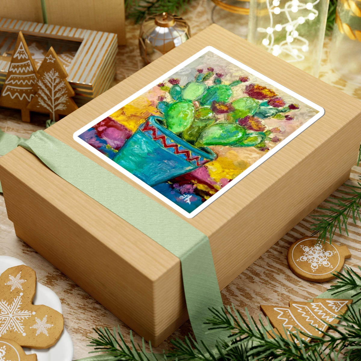 Cactus Bloom Kiss-Cut Sticker — Colorful Painted Pot Succulent Decal