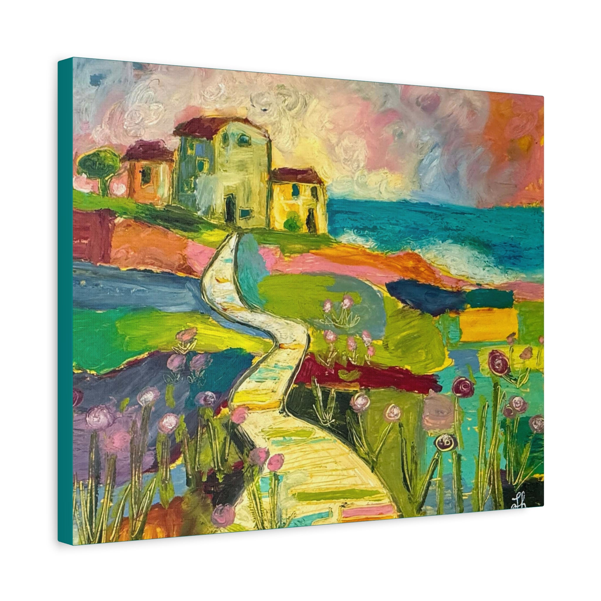 Coastal Pathway Colorful Canvas Wall Art – Vibrant Seaside Landscape