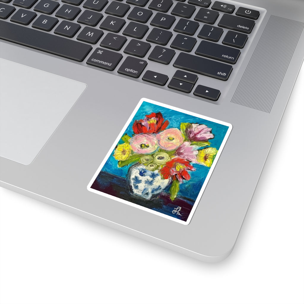Floral Bouquet Sticker — Colorful Vase Flower Art Kiss-Cut Sticker
