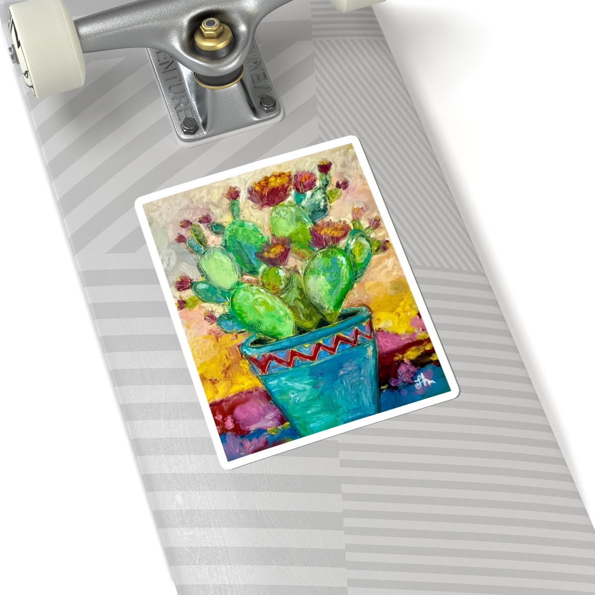 Cactus Bloom Kiss-Cut Sticker — Colorful Painted Pot Succulent Decal