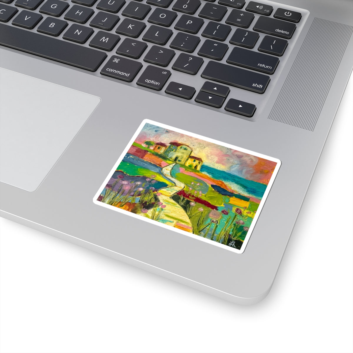 Coastal Cottage Path Sticker — Colorful Impressionist Landscape Kiss-Cut