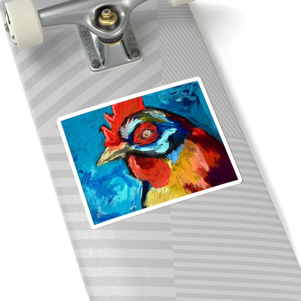 Rooster Art Sticker — Colorful Farm Animal Kiss-Cut Decal