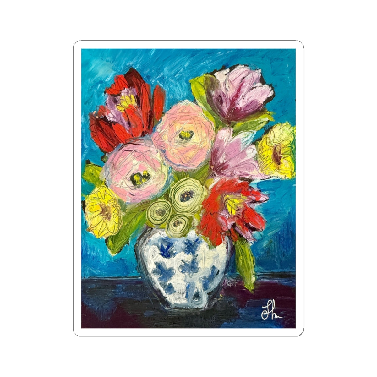 Floral Bouquet Sticker — Colorful Vase Flower Art Kiss-Cut Sticker