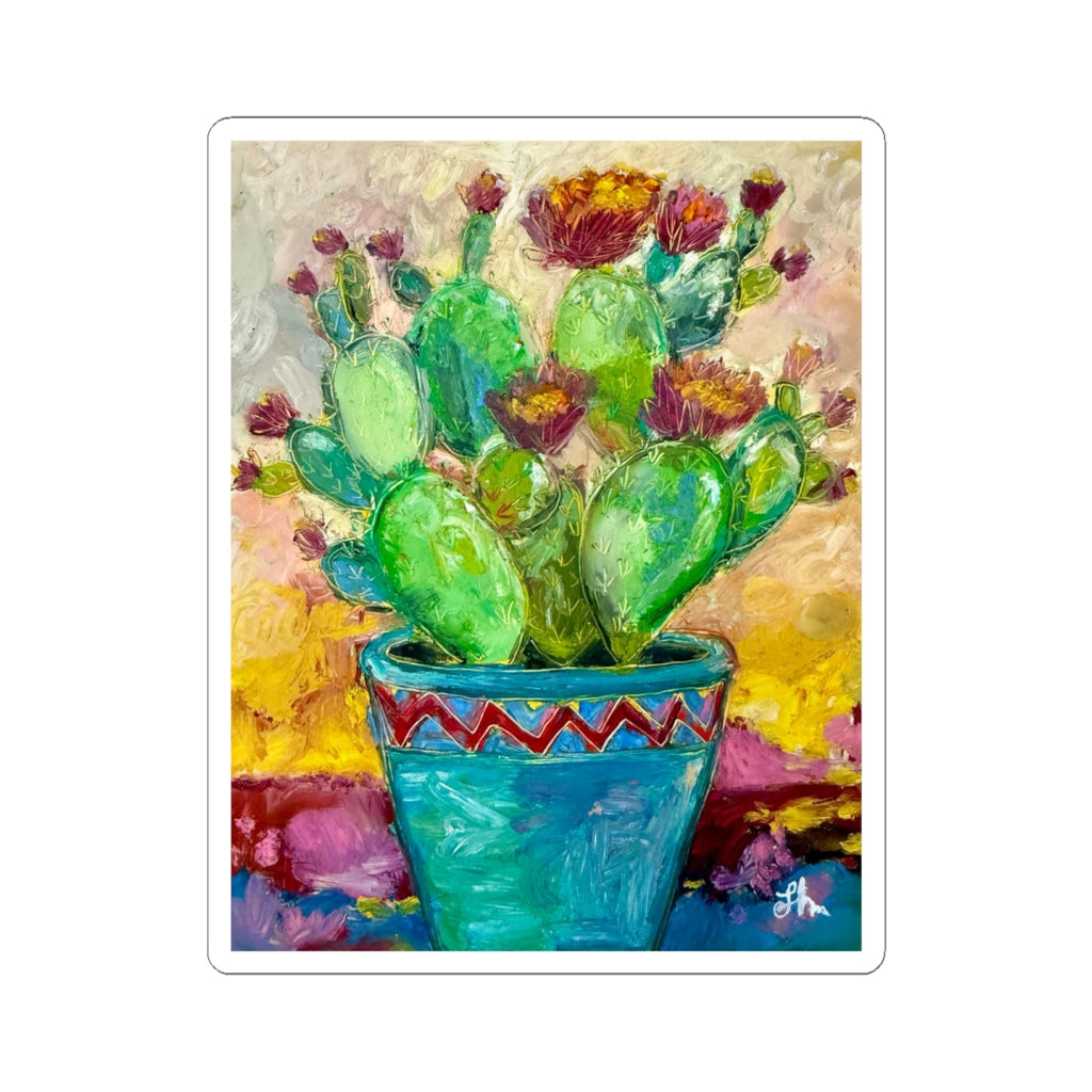 Cactus Bloom Kiss-Cut Sticker — Colorful Painted Pot Succulent Decal