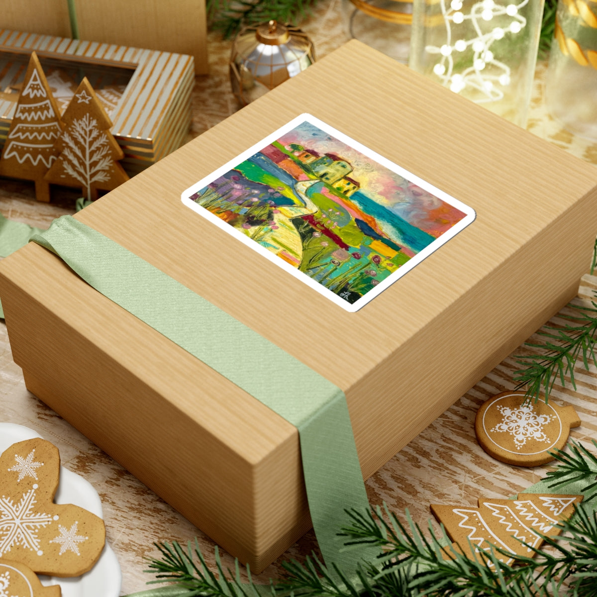 Coastal Cottage Path Sticker — Colorful Impressionist Landscape Kiss-Cut