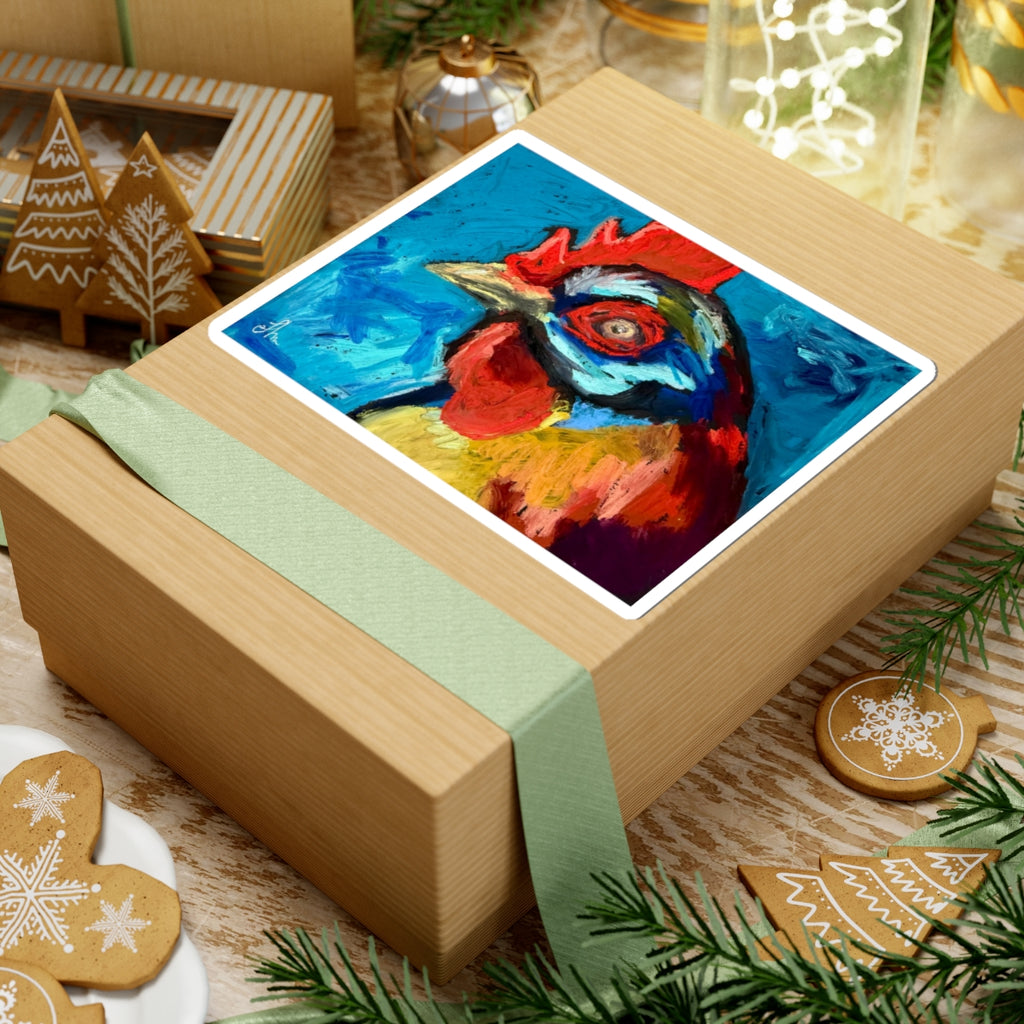 Rooster Art Sticker — Colorful Farm Animal Kiss-Cut Decal