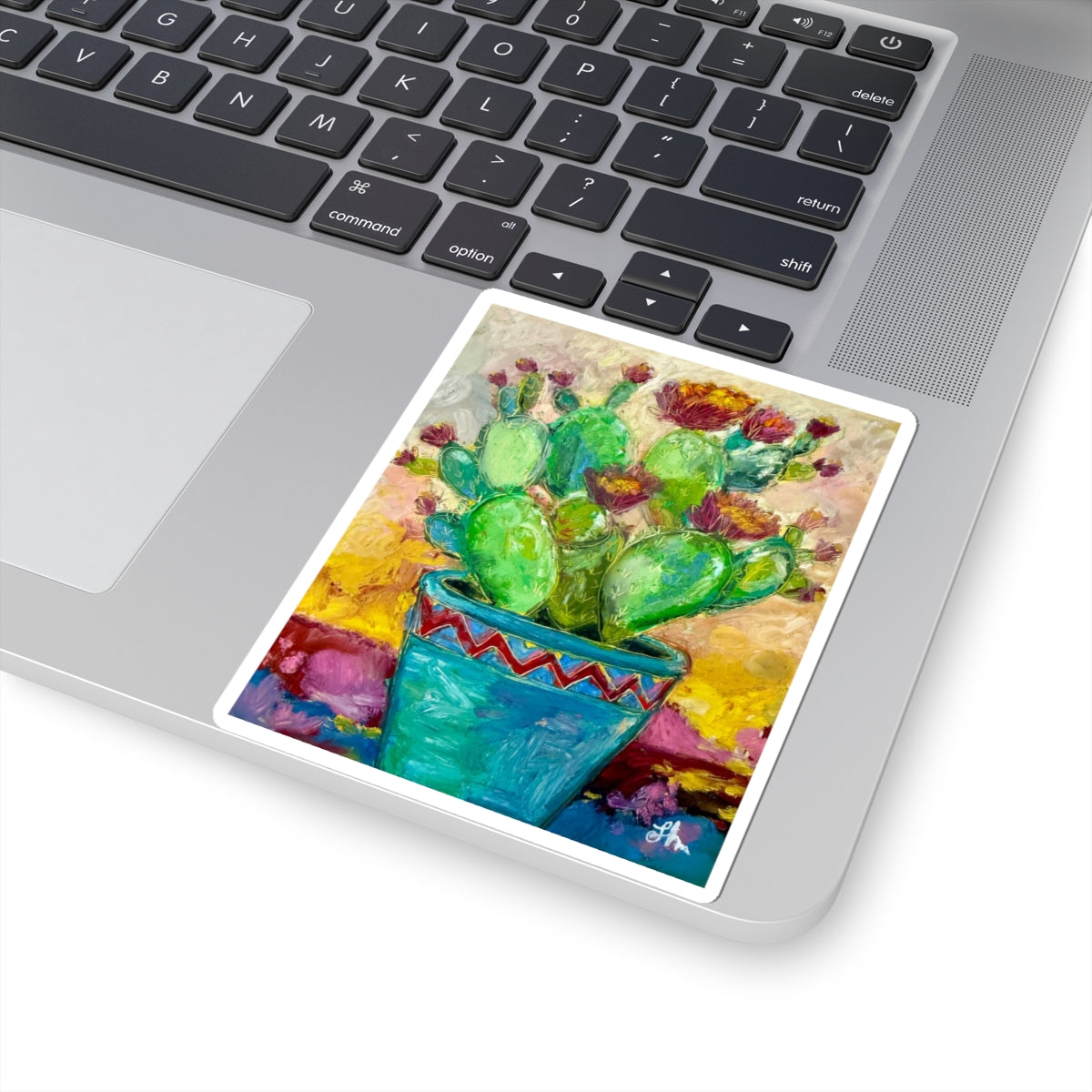 Cactus Bloom Kiss-Cut Sticker — Colorful Painted Pot Succulent Decal