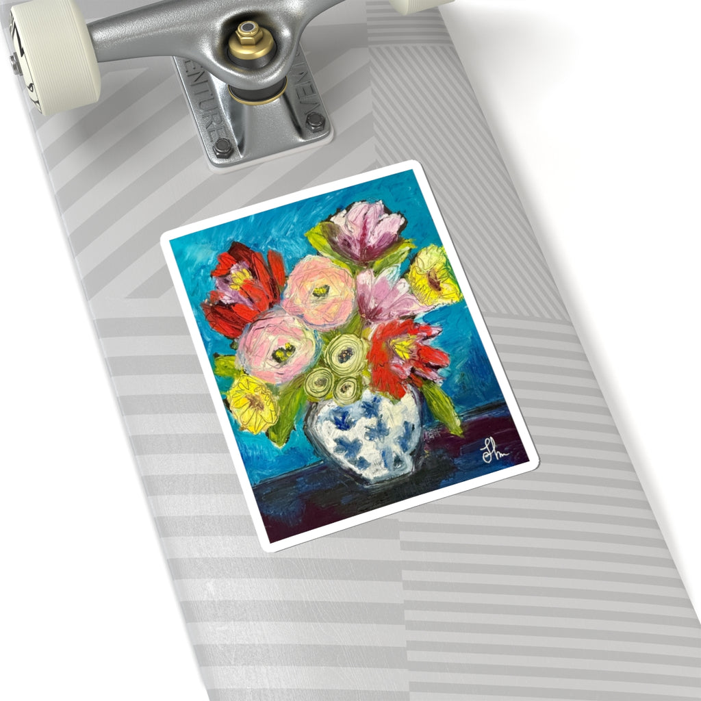 Floral Bouquet Sticker — Colorful Vase Flower Art Kiss-Cut Sticker