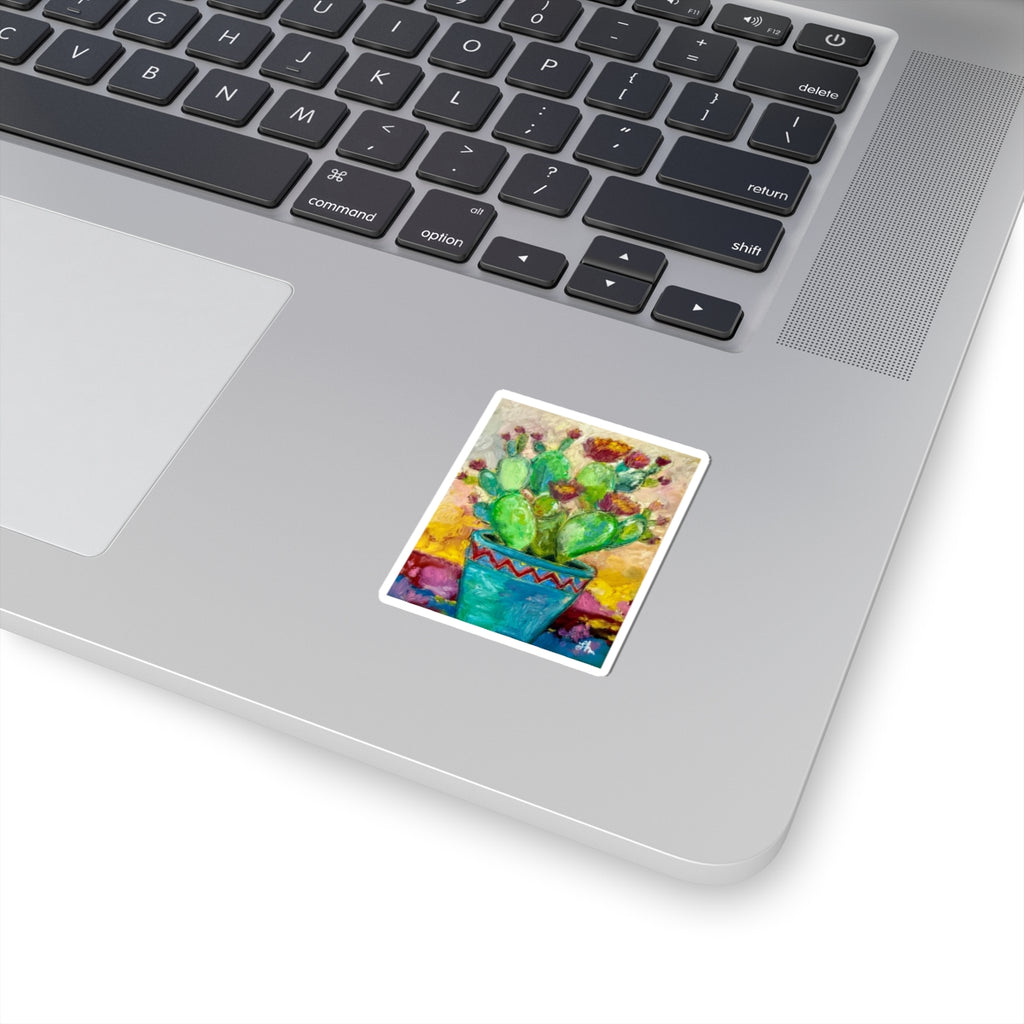 Cactus Bloom Kiss-Cut Sticker — Colorful Painted Pot Succulent Decal