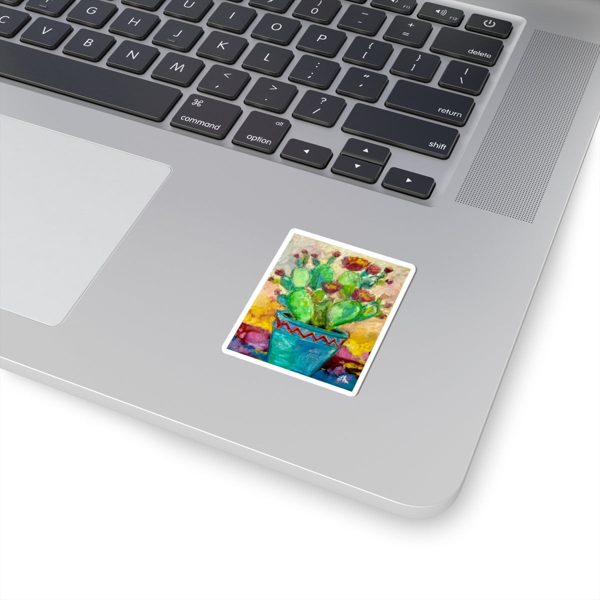 Cactus Bloom Kiss-Cut Sticker — Colorful Painted Pot Succulent Decal