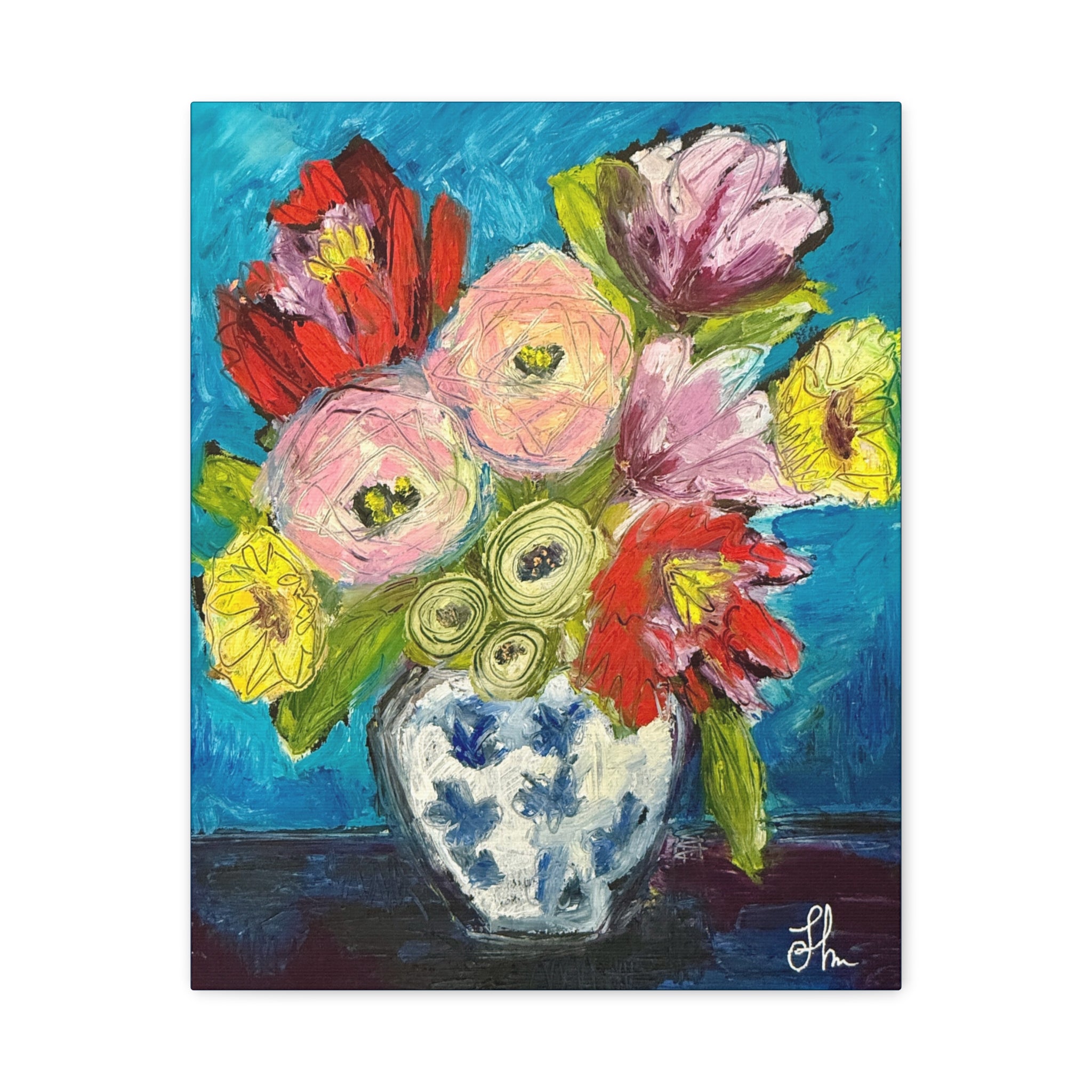 Garden Party in Blue Canvas Wall Art