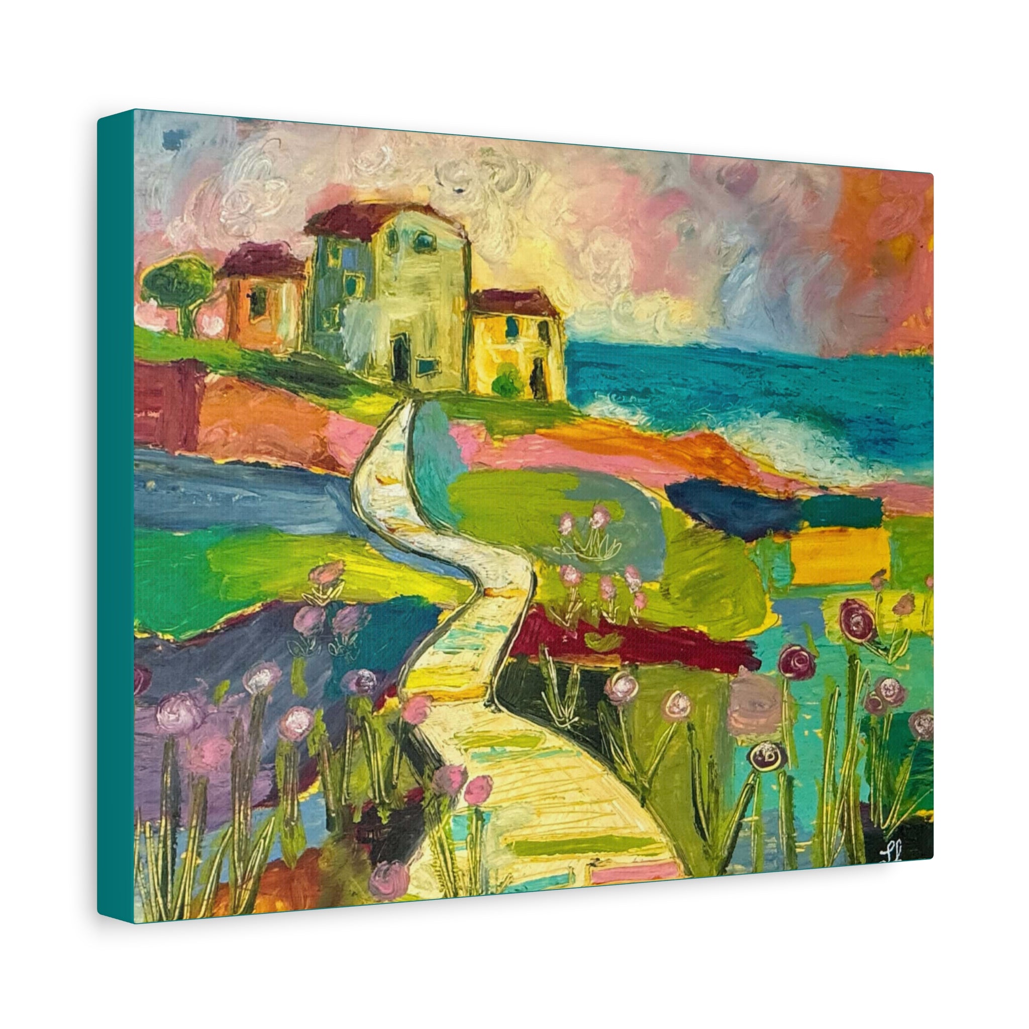 Coastal Pathway Colorful Canvas Wall Art – Vibrant Seaside Landscape