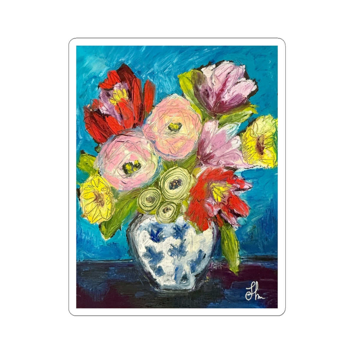 Floral Bouquet Sticker — Colorful Vase Flower Art Kiss-Cut Sticker