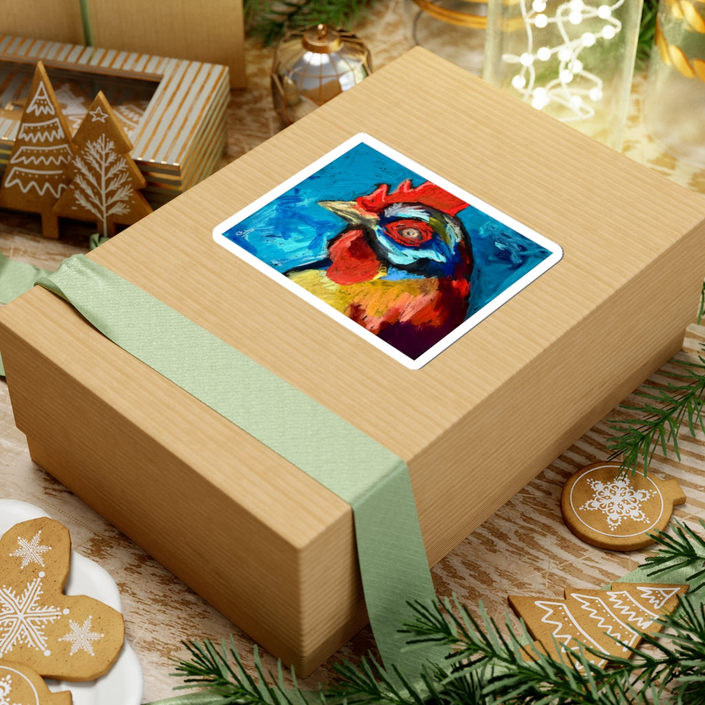 Rooster Art Sticker — Colorful Farm Animal Kiss-Cut Decal