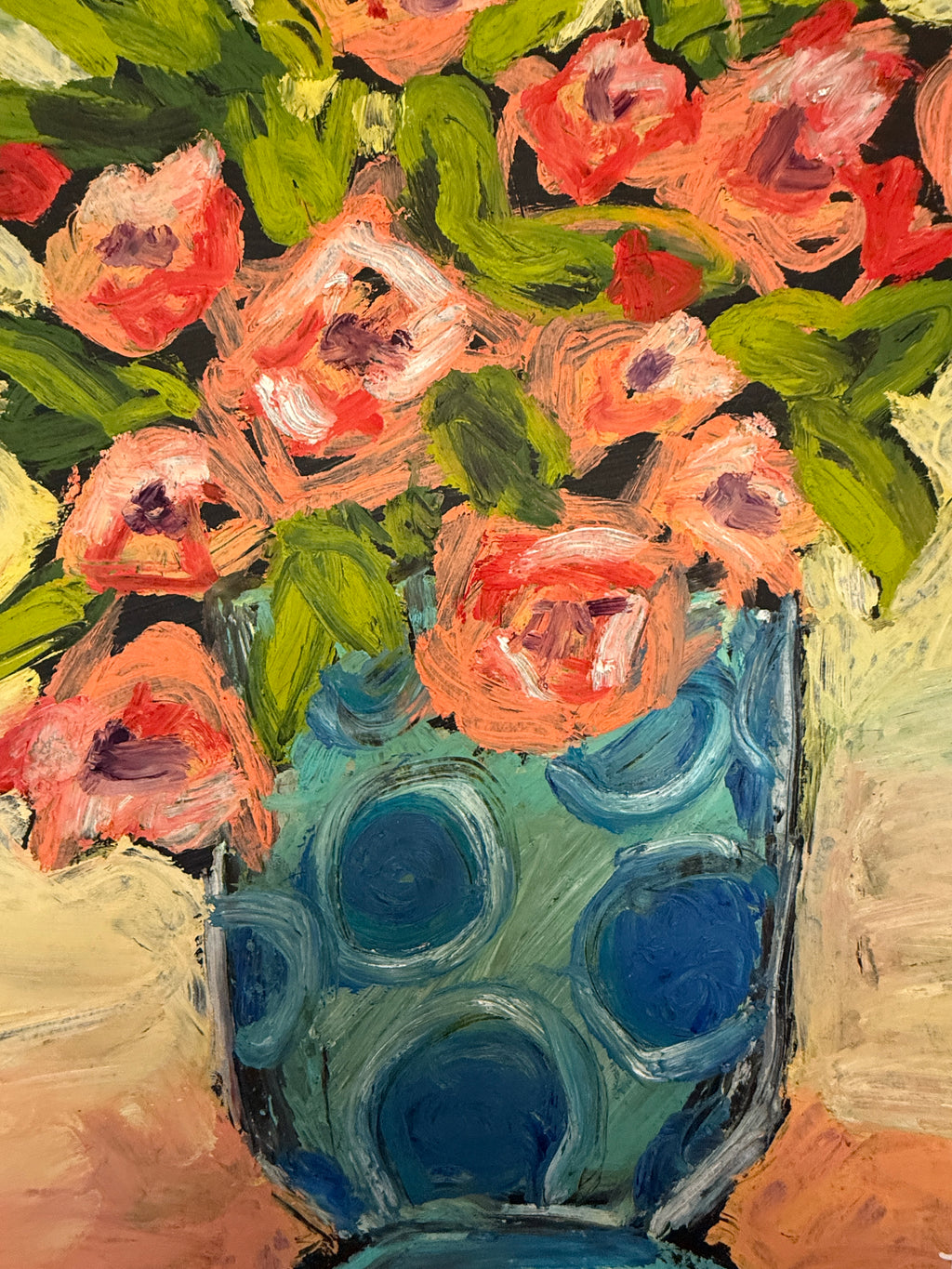 Pink Floral Bouquet in Blue Polka Dot Vase Printable Wall Art, Modern Colorful Flower Digital Download