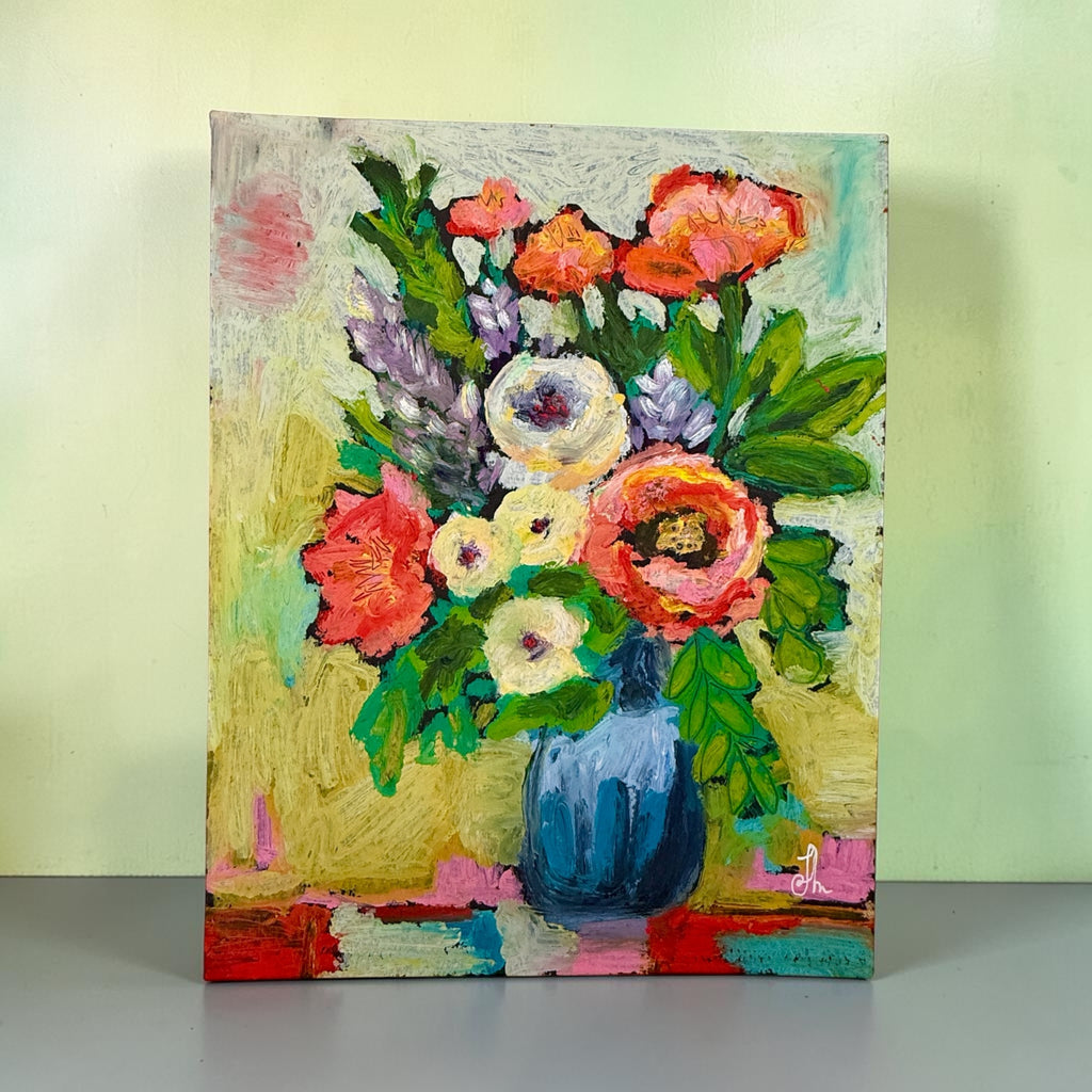 Original Oil Painting Floral Still Life 11x14 Flowers in Vase Signed