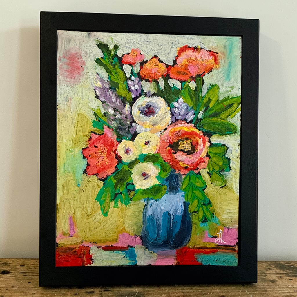 Colorful Floral Bouquet in Blue Vase Printable Wall Art, Modern Impressionist Flowers Digital Download