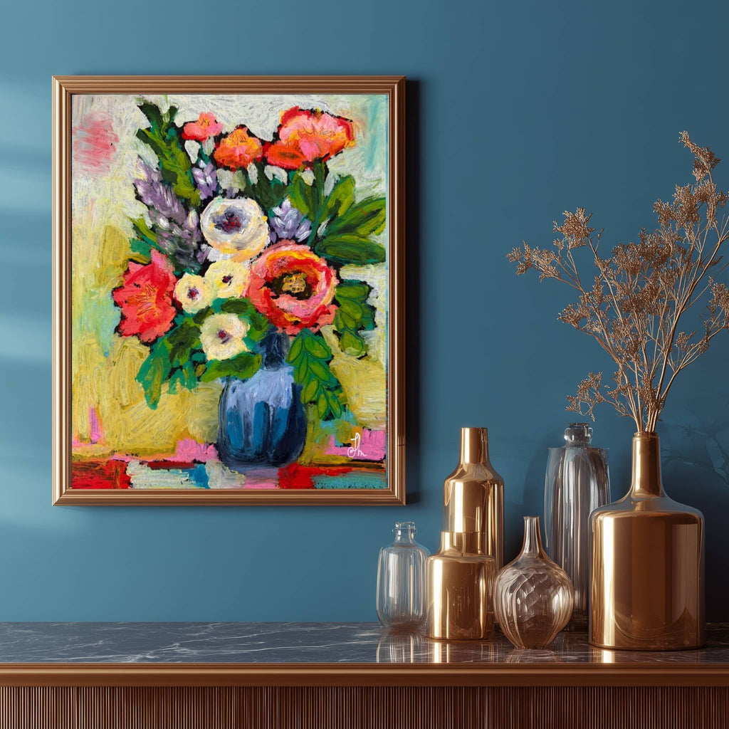 Original Oil Painting Floral Still Life 11x14 Flowers in Vase Signed