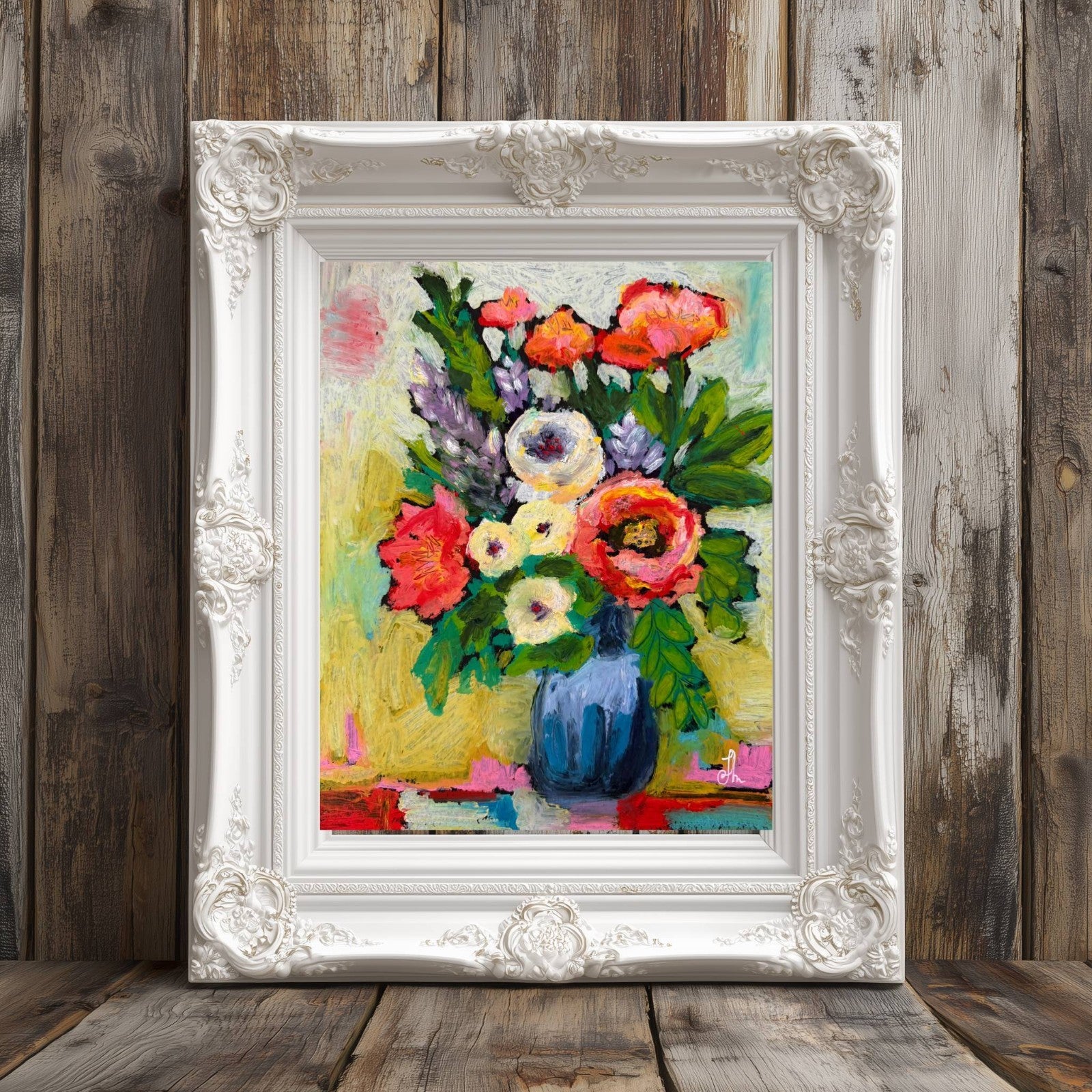 Original Oil Painting Floral Still Life 11x14 Flowers in Vase Signed