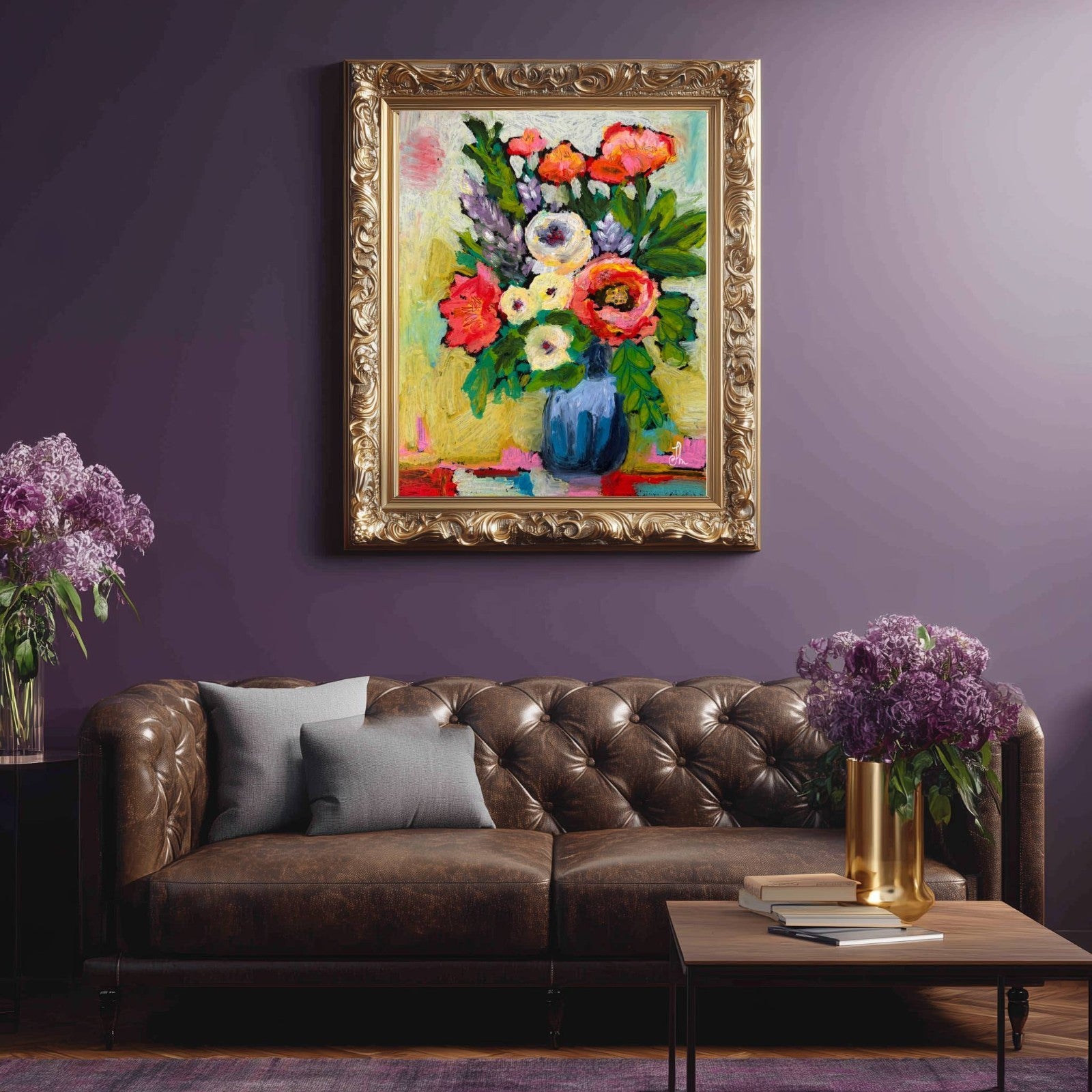 Original Oil Painting Floral Still Life 11x14 Flowers in Vase Signed