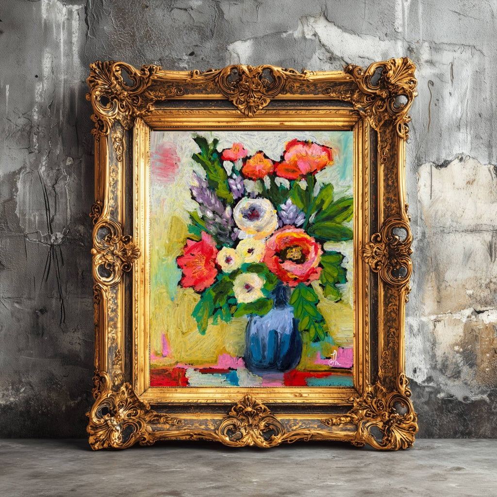 Original Oil Painting Floral Still Life 11x14 Flowers in Vase Signed
