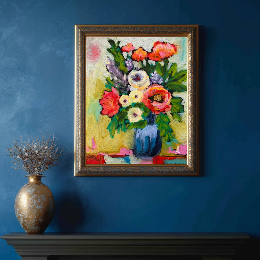Original Oil Painting Floral Still Life 11x14 Flowers in Vase Signed