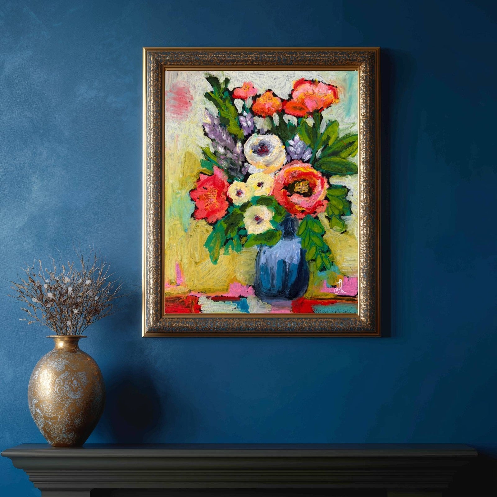 Original Oil Painting Floral Still Life 11x14 Flowers in Vase Signed